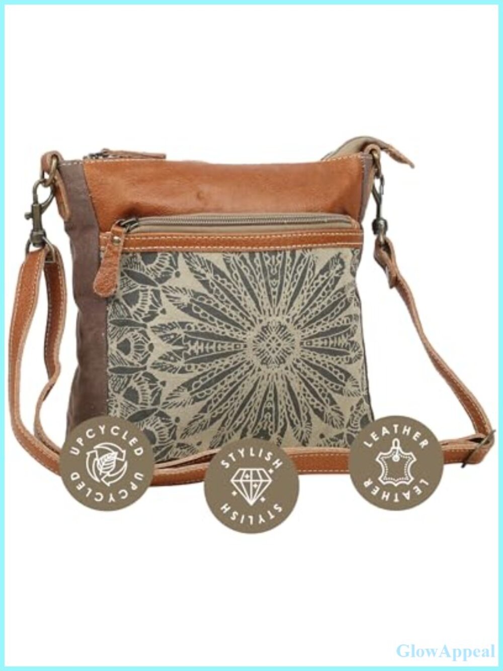 Canvas Crossbody Bag Buffalo Leather Strap Boho Handbag